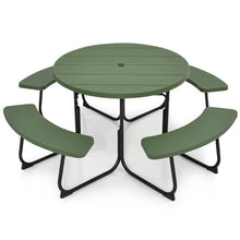 Load image into Gallery viewer, Green All Weather 8 Seater Picnic Table Umbrella Hole
