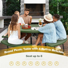 Load image into Gallery viewer, Green All Weather 8 Seater Picnic Table Umbrella Hole