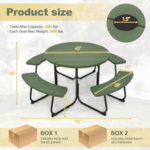 Load image into Gallery viewer, Green All Weather 8 Seater Picnic Table Umbrella Hole