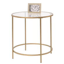 Load image into Gallery viewer, Round Glass Top End Table Nightstand with Gold Metal Frame