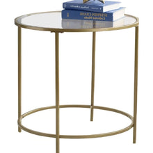 Load image into Gallery viewer, Round Glass Top End Table Nightstand with Gold Metal Frame