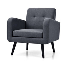 Load image into Gallery viewer, Mid-Century Modern Grey Linen Upholstered Accent Chair with Wooden Legs