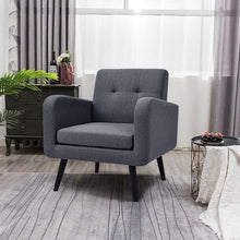 Load image into Gallery viewer, Mid-Century Modern Grey Linen Upholstered Accent Chair with Wooden Legs