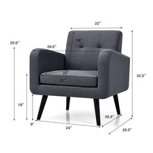 Load image into Gallery viewer, Mid-Century Modern Grey Linen Upholstered Accent Chair with Wooden Legs