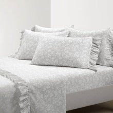 Load image into Gallery viewer, Queen size Grey Ruffle Floral Polyester 6 Piece Sheet Set