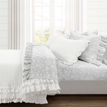 Load image into Gallery viewer, Queen size Grey Ruffle Floral Polyester 6 Piece Sheet Set