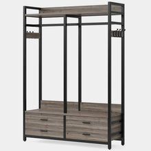 Load image into Gallery viewer, Modern Grey Black Garment Rack with Clothes Hanging Rod and 4 Storage Drawers