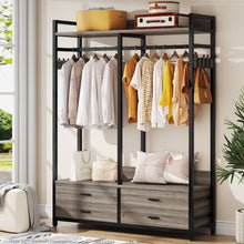 Load image into Gallery viewer, Modern Grey Black Garment Rack with Clothes Hanging Rod and 4 Storage Drawers