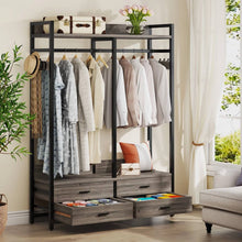 Load image into Gallery viewer, Modern Grey Black Garment Rack with Clothes Hanging Rod and 4 Storage Drawers