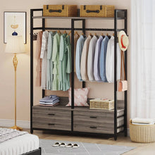 Load image into Gallery viewer, Modern Grey Black Garment Rack with Clothes Hanging Rod and 4 Storage Drawers