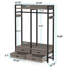 Load image into Gallery viewer, Modern Grey Black Garment Rack with Clothes Hanging Rod and 4 Storage Drawers