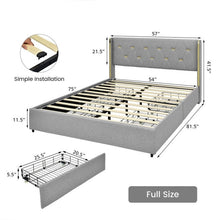 Load image into Gallery viewer, Full Size Grey/Gold Linen Headboard 4 Drawer Storage Platform Bed