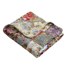 Load image into Gallery viewer, Red Green Blue Purple Yellow White 100-Percent Cotton Floral Patchwork Quilt Throw Blanket