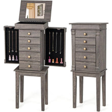 Load image into Gallery viewer, 5-Drawer Jewelry Armoire Cabinet with Top Mirror in Grey Wood Finish