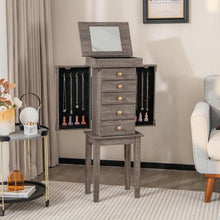 Load image into Gallery viewer, 5-Drawer Jewelry Armoire Cabinet with Top Mirror in Grey Wood Finish