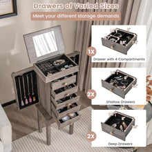 Load image into Gallery viewer, 5-Drawer Jewelry Armoire Cabinet with Top Mirror in Grey Wood Finish