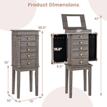 Load image into Gallery viewer, 5-Drawer Jewelry Armoire Cabinet with Top Mirror in Grey Wood Finish