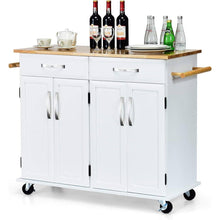 Load image into Gallery viewer, White Kitchen Cart Island with Wood Top 2 Drawers and Bottom Storage Cabinet