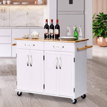 Load image into Gallery viewer, White Kitchen Cart Island with Wood Top 2 Drawers and Bottom Storage Cabinet
