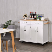 Load image into Gallery viewer, White Kitchen Cart Island with Wood Top 2 Drawers and Bottom Storage Cabinet