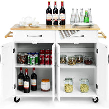 Load image into Gallery viewer, White Kitchen Cart Island with Wood Top 2 Drawers and Bottom Storage Cabinet