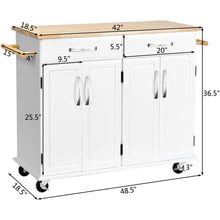 Load image into Gallery viewer, White Kitchen Cart Island with Wood Top 2 Drawers and Bottom Storage Cabinet