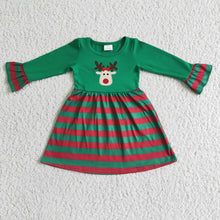 Load image into Gallery viewer, Solid reindeer embroidery stripe skirt girls Christmas dresses