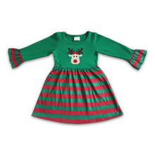 Load image into Gallery viewer, Solid reindeer embroidery stripe skirt girls Christmas dresses