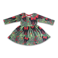 Load image into Gallery viewer, Leopard plaid Christmas tree cute mouse kids twirl dresses
