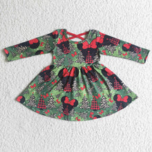 Load image into Gallery viewer, Leopard plaid Christmas tree cute mouse kids twirl dresses