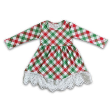 Load image into Gallery viewer, Green red plaid lace kids girls Christmas dresses