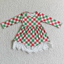 Load image into Gallery viewer, Green red plaid lace kids girls Christmas dresses