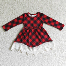 Load image into Gallery viewer, Buffalo plaid long sleeves girls lace Christmas dresses
