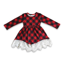 Load image into Gallery viewer, Buffalo plaid long sleeves girls lace Christmas dresses