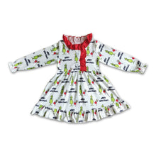 Load image into Gallery viewer, Green face long sleeves merry Christmas girls nightgown