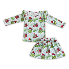 Load image into Gallery viewer, Green face long sleeve shirt skirt kids girls Christmas set
