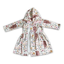 Load image into Gallery viewer, Highland cow floral girls fall hoodie dress