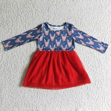Load image into Gallery viewer, Blue reindeer long sleeves baby girls tulle Christmas dresses