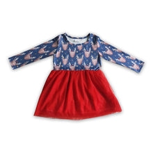 Load image into Gallery viewer, Blue reindeer long sleeves baby girls tulle Christmas dresses