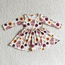 Load image into Gallery viewer, Highland cow floral long sleeves baby girls twirl dresses