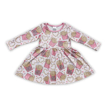 Load image into Gallery viewer, Fries heart long sleeves girls twirl Valentine's dresses