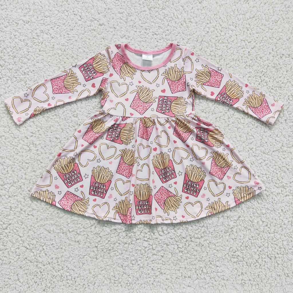 Fries heart long sleeves girls twirl Valentine's dresses