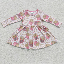 Load image into Gallery viewer, Fries heart long sleeves girls twirl Valentine's dresses