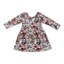 Load image into Gallery viewer, Long sleeves scream floral baby girls Halloween dress