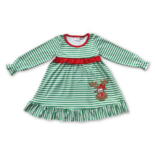 Load image into Gallery viewer, Reindeer green stripe long sleeves baby girls Christmas nightgown