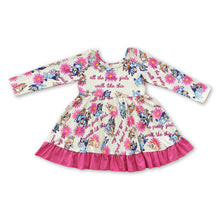 Load image into Gallery viewer, Hot pink dogs floral ruffle girls twirl dresses