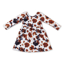 Load image into Gallery viewer, Long sleeves cow print baby girls dresses