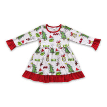 Load image into Gallery viewer, Green face Christmas tree long sleeves baby girls dresses