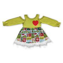 Load image into Gallery viewer, Green face heart long sleeves baby girls Christmas dresses