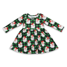 Load image into Gallery viewer, Santa plaid green long sleeves girls Christmas twirl dresses